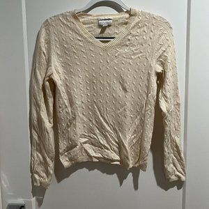 Small Petite Charter Club Cream Cashmere V-Neck sweater with small cables